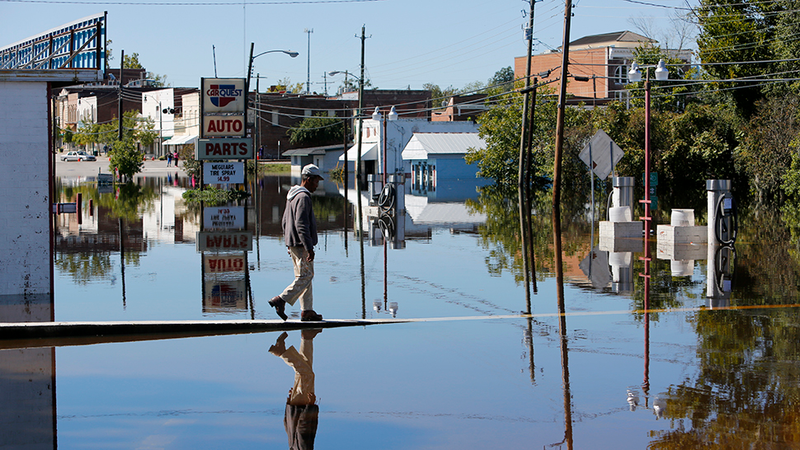 Downtown Kingstree, South Carolina after flooding caused dam breaches around the state. Photo: AP